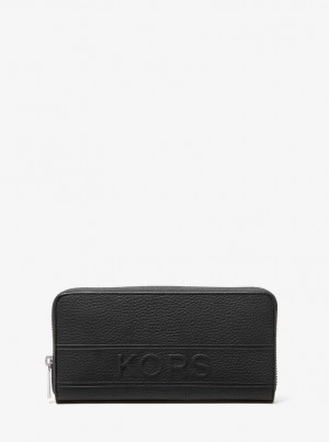 Portofel Barbati Michael Kors Hudson Pebbled Leather Zip-Around Wallet Negrii | 46UNCFQOZ