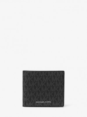 Portofel Barbati Michael Kors Hudson Signature Logo Billfold Wallet Negrii | 78OGKMQWV