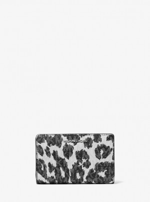 Portofel Dama Michael Kors Empire Medium Leopard Logo Wallet Negrii | 69DOJBKGR