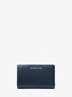 Portofel Dama Michael Kors Empire Medium Pebbled Leather Wallet Bleumarin | 91ARTHVYK