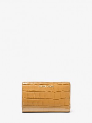 Portofel Dama Michael Kors Empire Medium Crocodile Embossed Patent Leather Wallet Pale Peanut | 20LDYOXEI