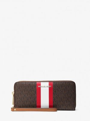 Portofel Dama Michael Kors Large Logo Stripe Continental Wallet Rosii Deschis | 39BMJFPSW