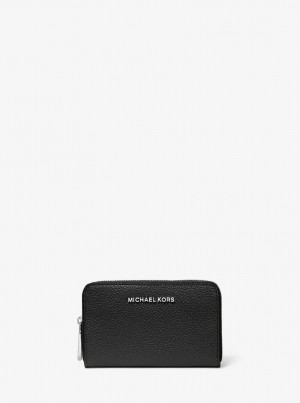 Portofel Dama Michael Kors Small Pebbled Leather Wallet Negrii | 50WVDMYIB
