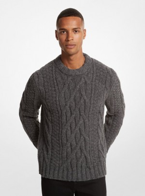 Pulovere Barbati Michael Kors Cable Alpaca Blend Sweater Gri | 32UVZWTEP