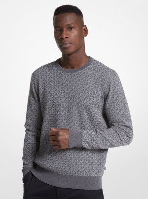 Pulovere Barbati Michael Kors Logo Cotton Jacquard Sweater Gri | 79IFHTJZQ