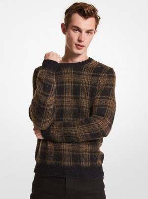 Pulovere Barbati Michael Kors Plaid Brushed Knit Sweater Negrii | 09PXIKVQR