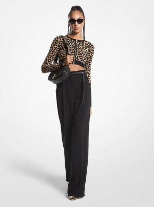 Pulovere Dama Michael Kors Leopard Jacquard Knit Zip Cardigan Maro Inchis | 82QUXTROW