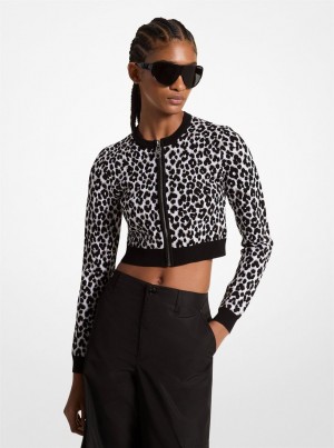 Pulovere Dama Michael Kors Leopard Jacquard Knit Zip Cardigan Gri | 15GWDPASR