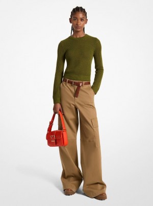 Pulovere Dama Michael Kors Merino Wool Mesh Sweater Evergreen | 87CUFHNXM
