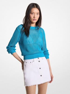 Pulovere Dama Michael Kors Mesh Sweater Albastri | 74XGMNEZJ