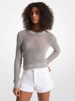 Pulovere Dama Michael Kors Metallic Mesh Sweater Argintii | 17DQFCIVR
