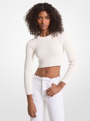Pulovere Dama Michael Kors Ribbed Organic Cotton Cropped Sweater Albi | 76GAYDXMZ