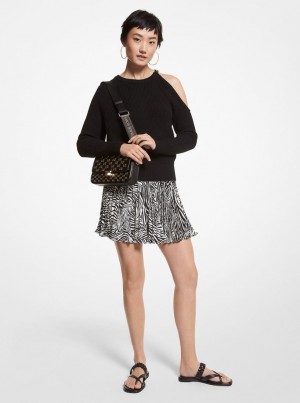 Pulovere Dama Michael Kors Ribbed Wool Blend Asymmetric Sweater Negrii | 02OPSRMUB