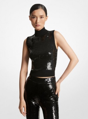 Pulovere Dama Michael Kors Sequined Merino Wool Blend Top Negrii | 53NOSURJD