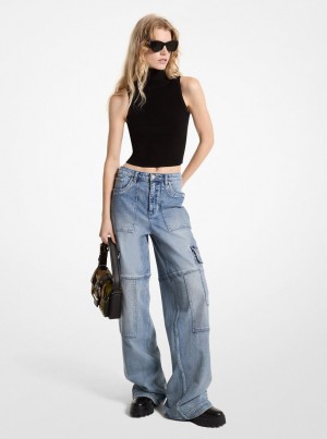 Pulovere Dama Michael Kors Sleeveless Turtleneck Cropped Top Negrii | 12EIDTFAY