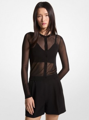 Pulovere Dama Michael Kors Viscose Blend Cropped Cardigan and Bra Top Negrii | 53MNBGUDJ
