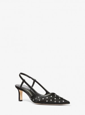 Pumps Dama Michael Kors Alora Crystal Embellished Mesh Slingback Pump Negrii | 32AOJCLMX