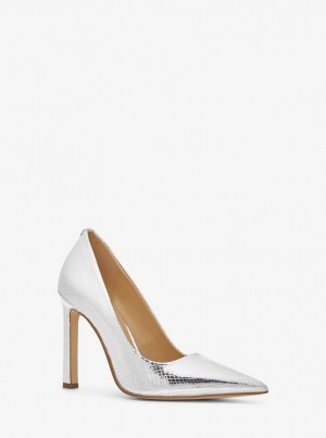 Pumps Dama Michael Kors Amara Metallic Snake Embossed Leather Pump Argintii | 26BDCFQKW