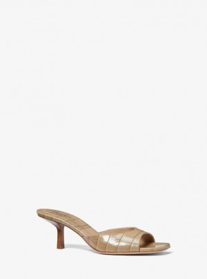 Pumps Dama Michael Kors Anita Crocodile Embossed Leather Sandal Maro | 76VJCPYHK
