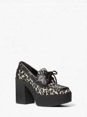 Pumps Dama Michael Kors Cameron Leopard Print Calf Hair Platform Loafer Negrii | 68MYSZDCG