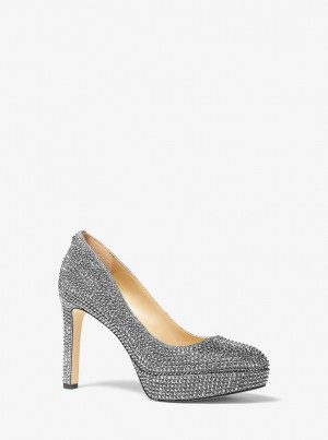Pumps Dama Michael Kors Chantal Embellished Glitter Chain-Mesh Platform Pump Gri Inchis | 69CTGQSUY