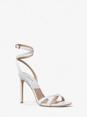 Pumps Dama Michael Kors Chrissy Crocodile Embossed Leather Sandal Albi | 56USZVFEK