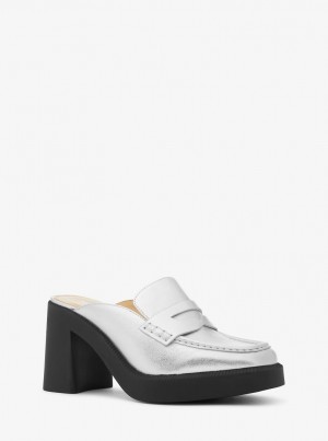 Pumps Dama Michael Kors Eden Metallic Leather Platform Mule Argintii | 18UEWDSPN