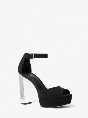 Pumps Dama Michael Kors Porter Suede Platform Peep-Toe Pump Negrii | 74HACWUDY