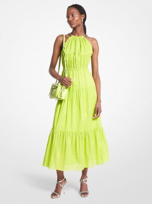 Rochie Dama Michael Kors Chain Halter Cotton Lawn Midi Dress Brt Limeade | 34WQJFMXB