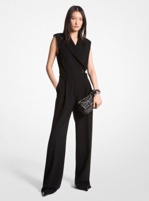 Rochie Dama Michael Kors Crepe Double-Breasted Jumpsuit Negrii | 84DREVKLA