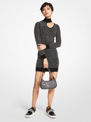 Rochie Dama Michael Kors Crystal Logo Stretch Viscose Cutout Dress Negrii Argintii | 39YIPGHEL