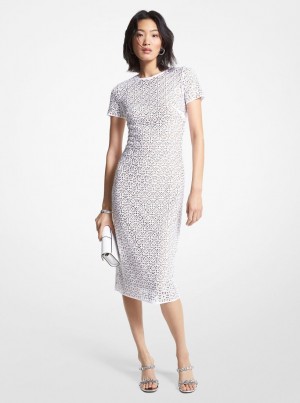Rochie Dama Michael Kors Embellished Laser Cut Scuba Dress Albi | 15QURGSMJ