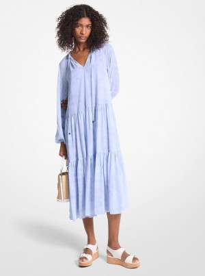 Rochie Dama Michael Kors Embellished Printed Georgette Dress Chambray | 14UTLRAIN