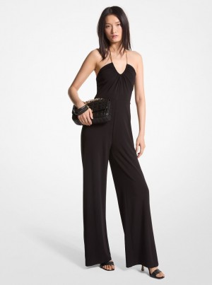 Rochie Dama Michael Kors Embellished Stretch Matte Jersey Halter Jumpsuit Negrii | 14HJLSPFD
