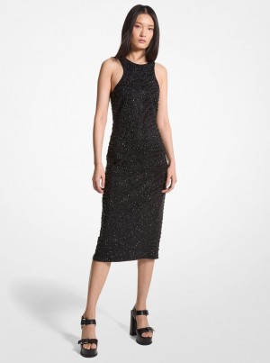 Rochie Dama Michael Kors Embellished Zebra Scuba Midi Dress Negrii | 19YNSRFWV