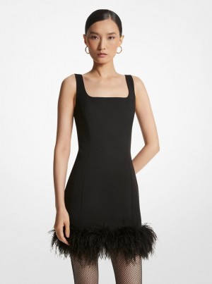 Rochie Dama Michael Kors Feather Trim Stretch Crepe Shift Dress Negrii | 74GVXSYIP