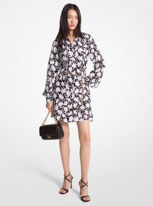 Rochie Dama Michael Kors Floral Georgette Midi Dress Negrii Albi | 60SWQEHTR