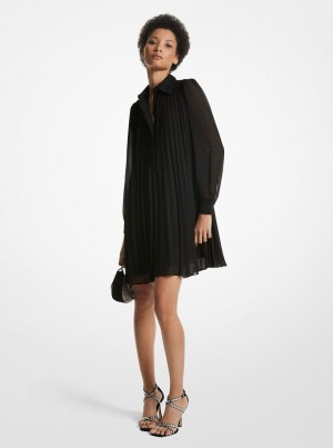 Rochie Dama Michael Kors Georgette Pleated Shirtdress Negrii | 38JQKCNUR