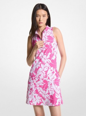 Rochie Dama Michael Kors Golf Palm Print Stretch Knit Zip-Up Polo Dress Roz | 50WGJOHFE