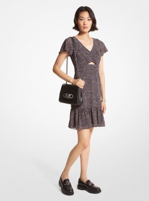 Rochie Dama Michael Kors Leopard Georgette Cutout Mini Dress Gri | 06JOIKLDM