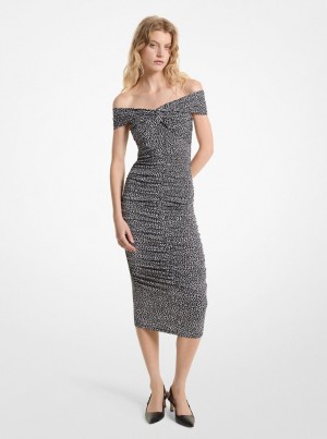 Rochie Dama Michael Kors Leopard Print Stretch Matte Jersey Off-The-Shoulder Dress Gri | 96EYHBXQV