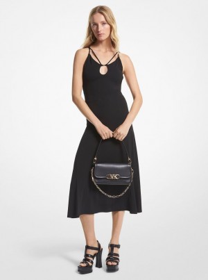 Rochie Dama Michael Kors Matte Jersey Cutout Midi Dress Negrii | 15NZSJICA