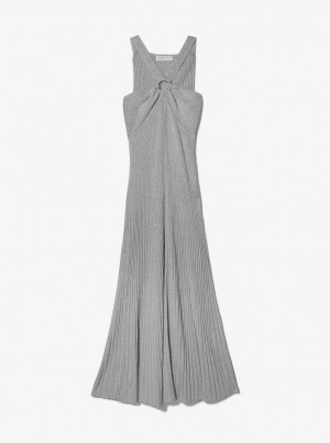 Rochie Dama Michael Kors Metallic Knit Ring Halter Dress Argintii | 91KZYLEHJ