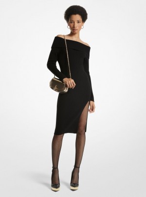 Rochie Dama Michael Kors Off-The-Shoulder Ribbed Wool and Cashmere Dress Negrii | 30TVYXGDM