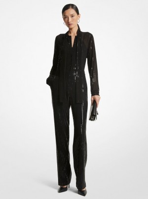 Rochie Dama Michael Kors Pinstripe Sequined Georgette Jumpsuit Negrii | 52IVLQGRO