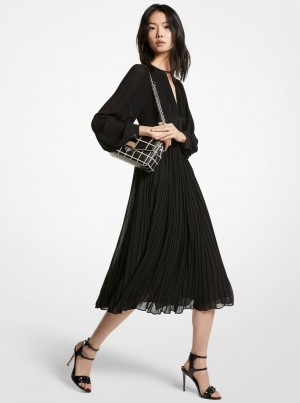 Rochie Dama Michael Kors Pleated Georgette Midi Dress Negrii | 87YHVKMAC