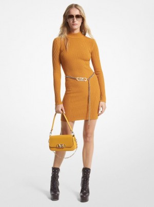 Rochie Dama Michael Kors Ribbed Merino Wool Blend Dress Marigold | 65PUOCHQY
