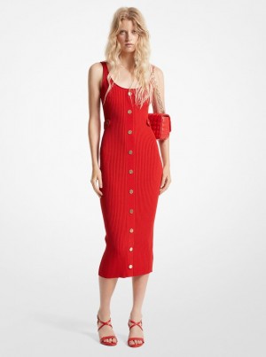 Rochie Dama Michael Kors Ribbed Stretch Knit Midi Dress Rosii | 20HRQXMEG