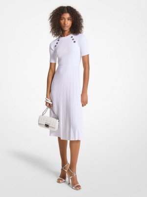 Rochie Dama Michael Kors Ribbed Stretch Knit Button Midi Dress Albi | 21JPQVRIA