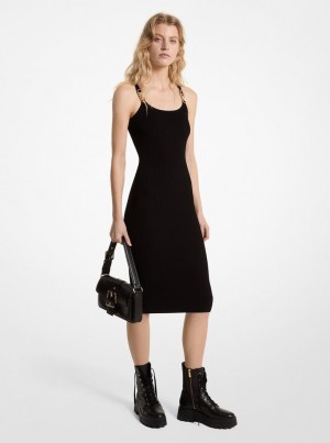 Rochie Dama Michael Kors Ribbed Stretch Knit Midi Tank Dress Negrii | 27JPYLCWN